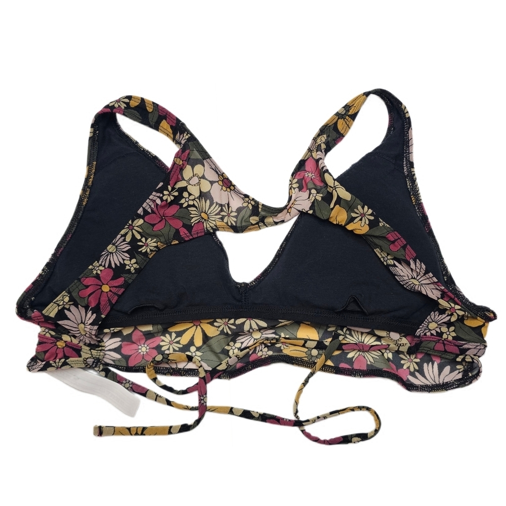 Gilly Hicks Black Multicolor Floral Sports Bra V-Neck Bikini Bralette - Picture 8 of 9